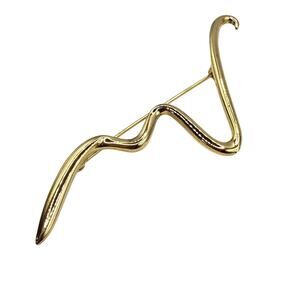 Modernist Abstract Wave Brooch Pin Gold Tone Curvy Statement Costume Jewelry